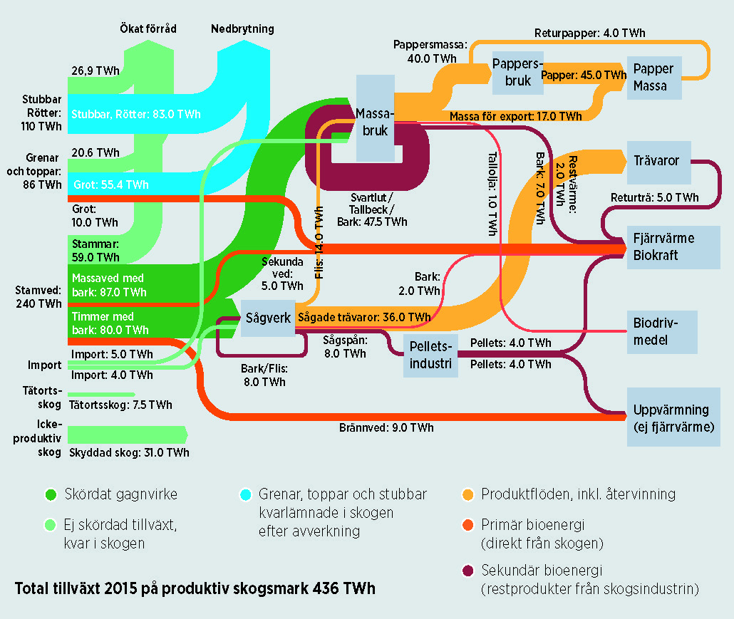 Diagrammet visar flödena av biomassa
