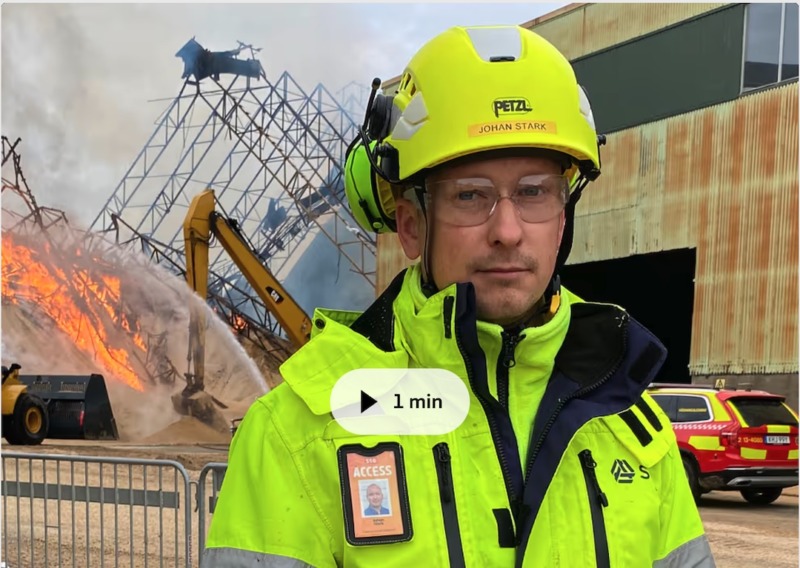 Stor pelletsbrand i lager på Sveriges största pelletsfabrik
